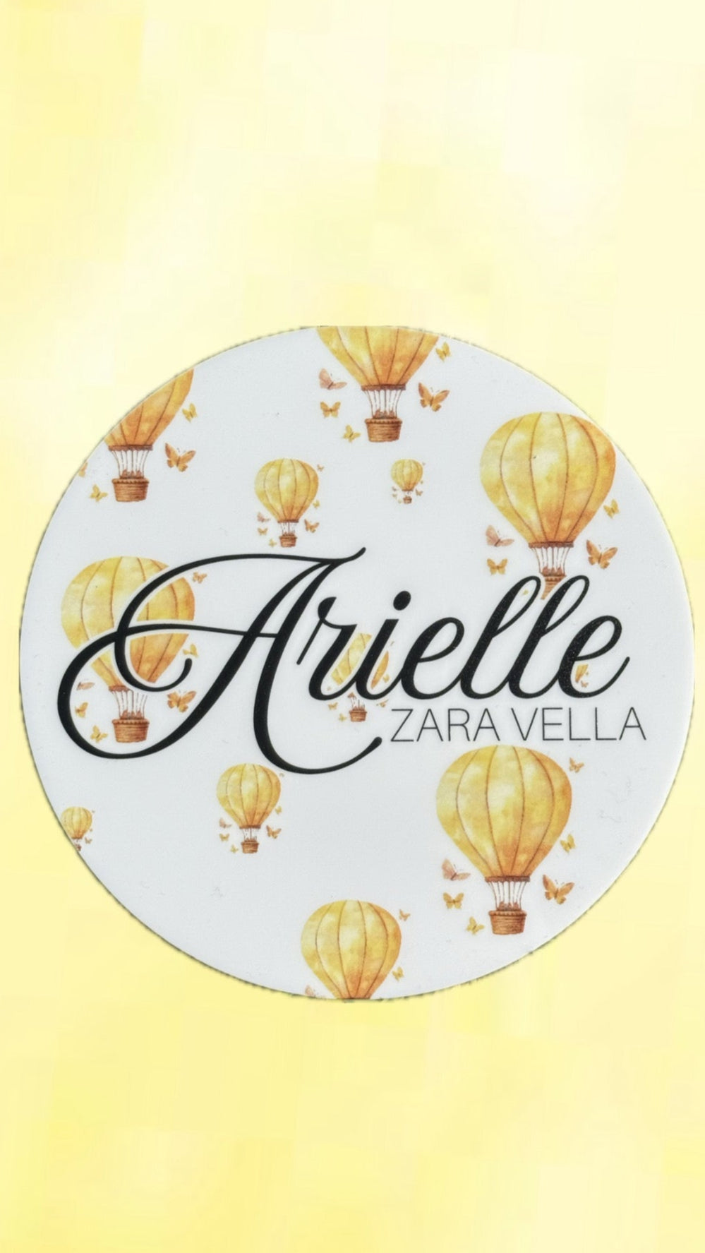 Personalised Acrylic Birth Announcement Plaque with Yellow Hot Air Balloons – UV Printed Baby Keepsake