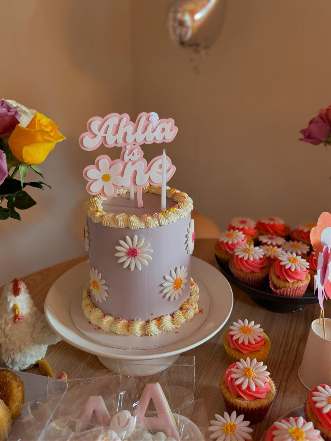 Flower First Birthday Cake Topper