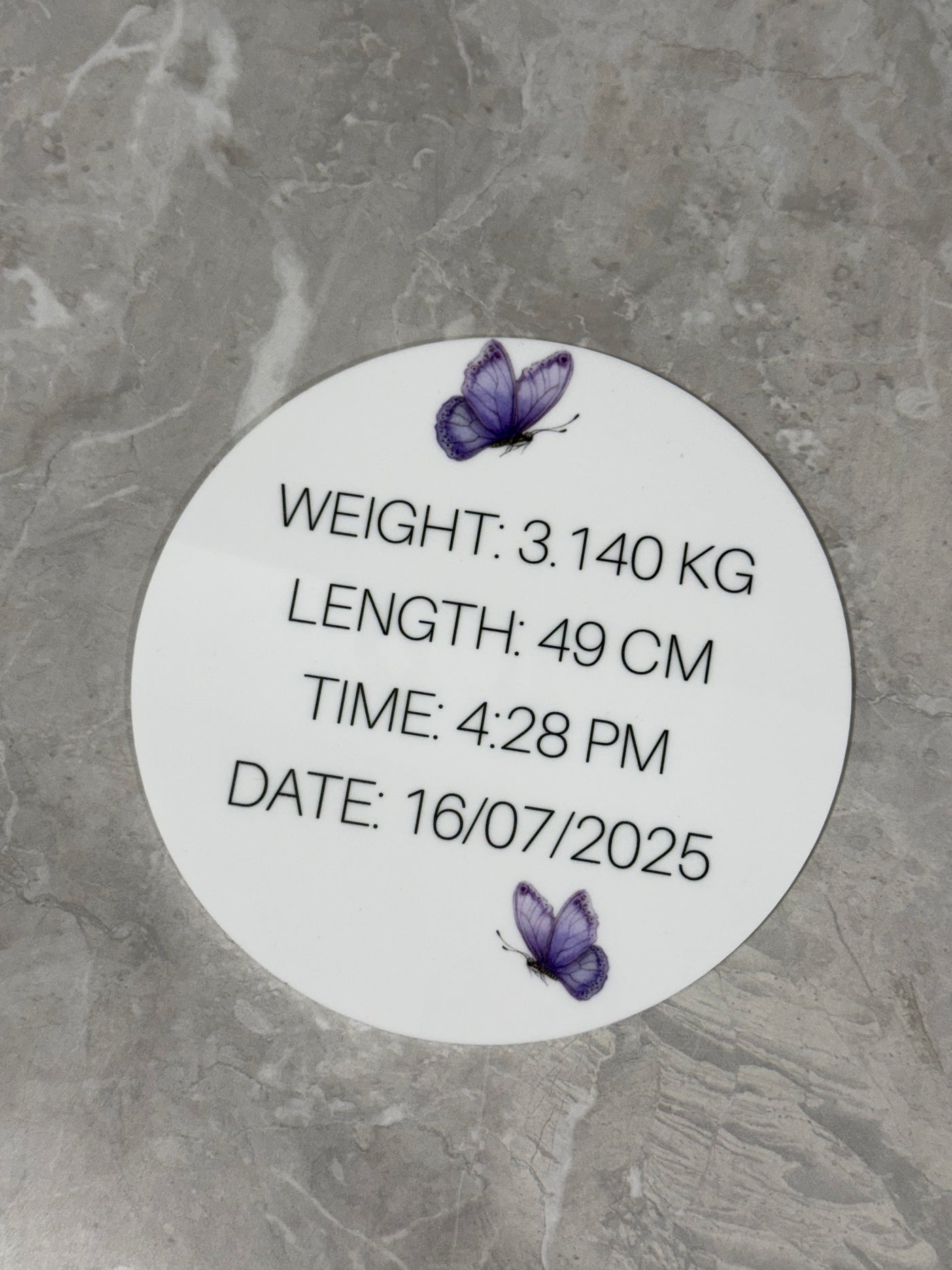 Personalised Acrylic UV Printed Birth Announcement Plaque