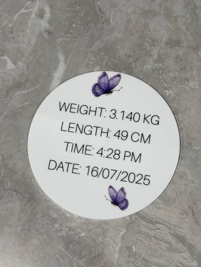 Personalised Acrylic UV Printed Birth Announcement Plaque